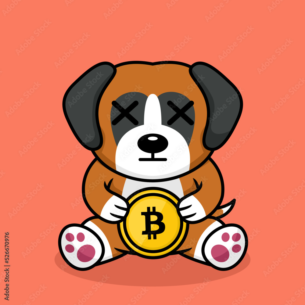 Obraz premium Vector illustration of premium cute dog holding gold coin
