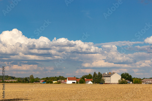 View of the village in summer fields. Rural landscape. photo