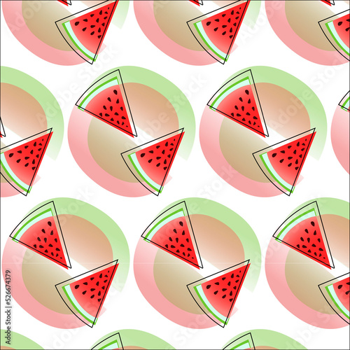 pattern, red, watermelon, slices, green