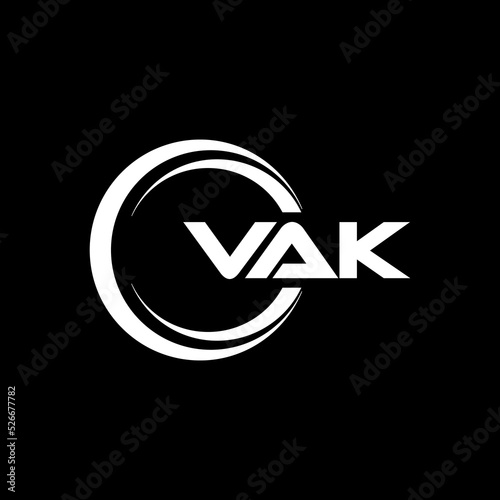 VAK letter logo design with black background in illustrator, cube logo, vector logo, modern alphabet font overlap style. calligraphy designs for logo, Poster, Invitation, etc.