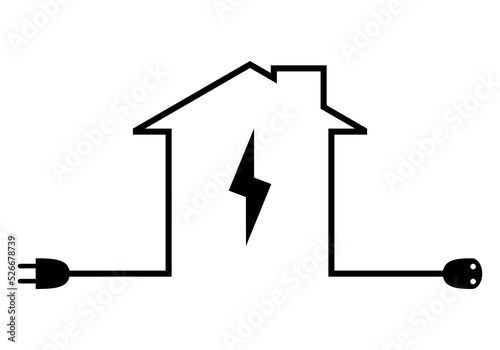 Electric plug and socket outlet with electricity bolt spark in building city home black icon flat vector design.