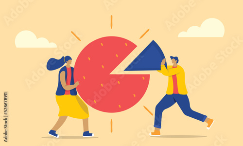 businessman and women are dividing the circle illustration.