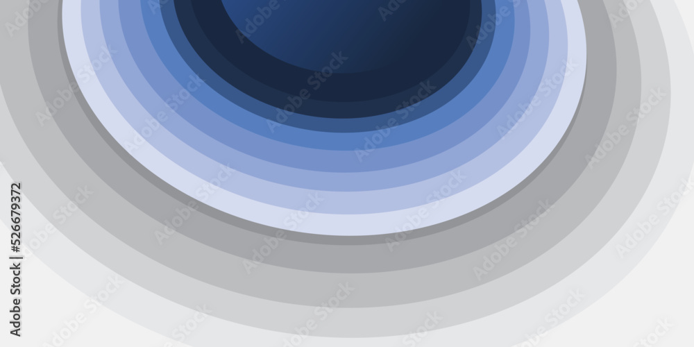 Obraz premium Abstract Minimalist Blue Round Curving, Oval Concentric Shapes on Light Grey Background - Design with Copyspace - Simple Wide Scale Vector Template with Place, Room for Your Text