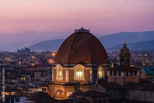 Italy, Tuscany, Florence, Dome of Cappella dei Principi at dusk photo