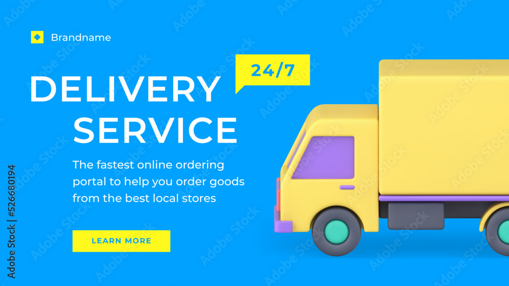 Commercial delivery service transportation moving order web banner realistic 3d icon vector Commercial delivery service transportation moving order web banner realistic 3d icon vector
