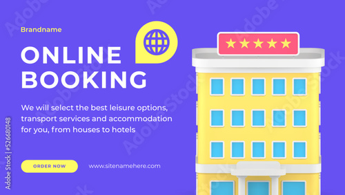 Online booking international apartment hotel pre ordering website service web banner 3d icon vector