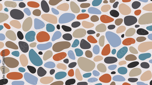 Pebble seamless pattern. Smooth stones background. Cobblestone paving texture. Sea or river pebbles repeating wallpaper. Vector 