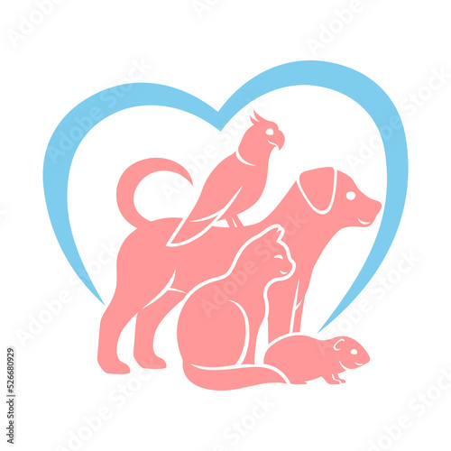Icon with pets and love heart on a white background.