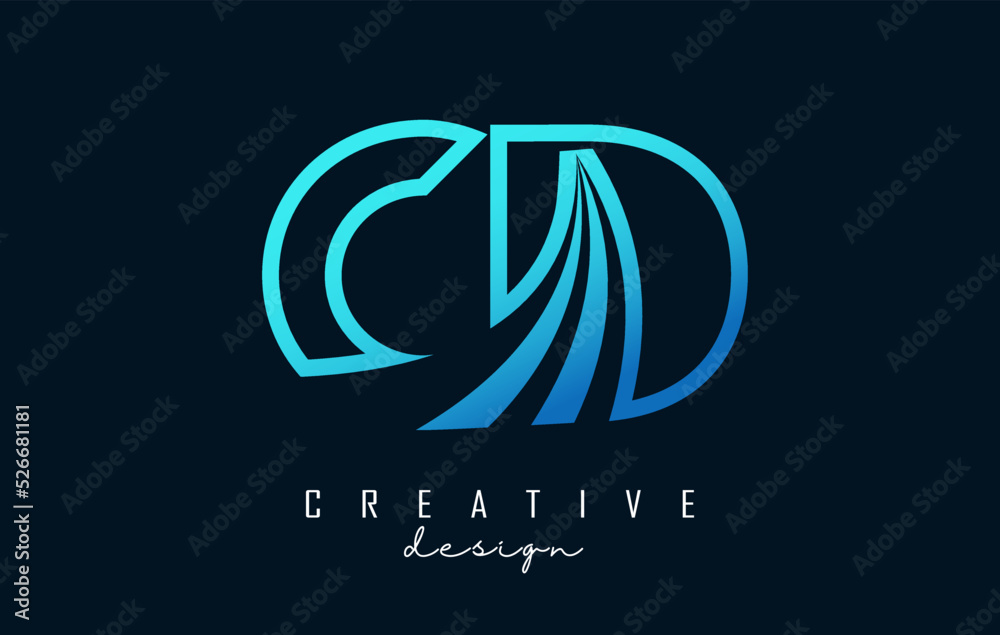Fototapeta premium Creative blue letters CD c d logo with leading lines and road concept design. Letters with geometric design.