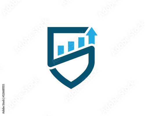 Initial Letter S with Chart Stats and Shield Logo Concept symbol icon sign Design. Financial, Accounting, Marketing, Business Logotype. Vector illustration template