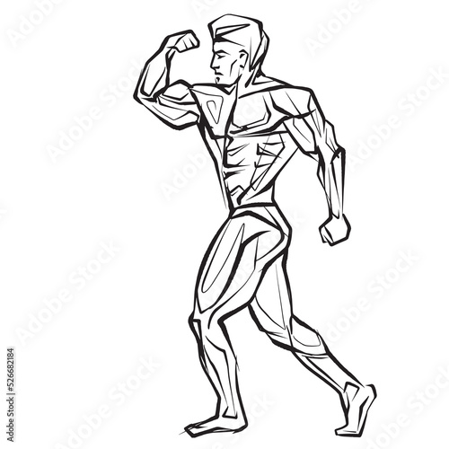 Posing bodybuilder  isolated vector silhouette  ink drawing