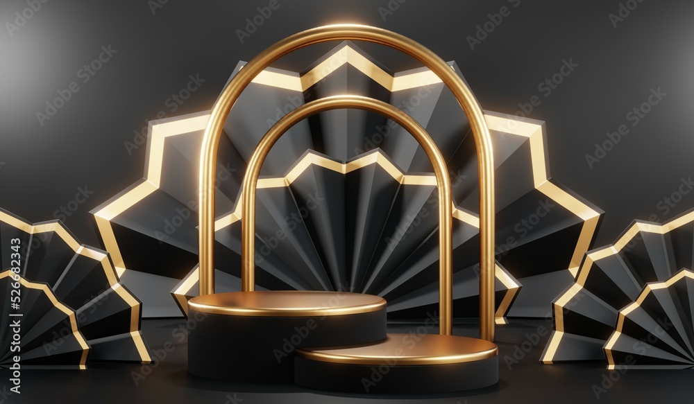 3D rendering of blank product background for cream cosmetics Modern black podium background 3D rendering of blank product background for cream cosmetics Modern black podium background