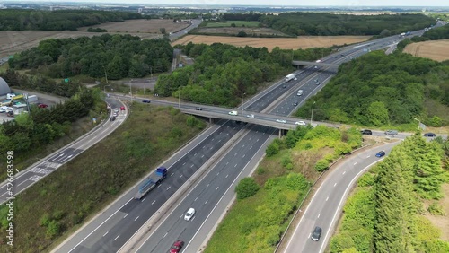 Hastingwood interchange on M11 Harlow Essex U K drone aerial view photo