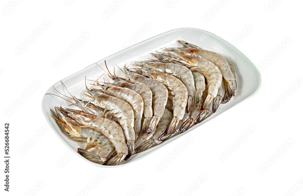 raw prawn on dish over white background raw prawn on dish over white background