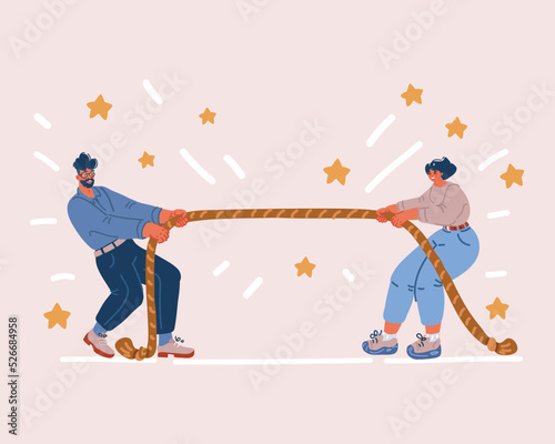 Vector illustration of man and woman pulling a rope