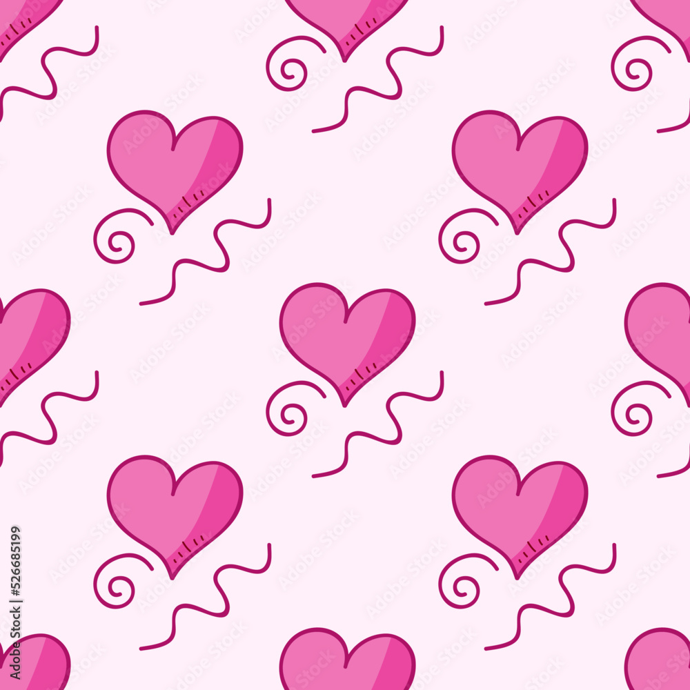 Hand drawn seamless pattern with hearts and line