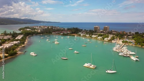 Beautiful bay with many yachts in the bay of Montego Bay, Jamaica