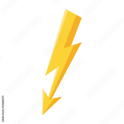 yellow lightning bolt flash and thunder icon cartoon style isolated on white background.