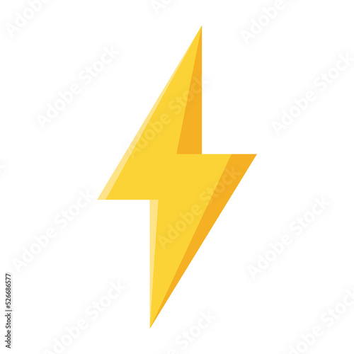 yellow lightning bolt flash and thunder icon cartoon style isolated on white background.