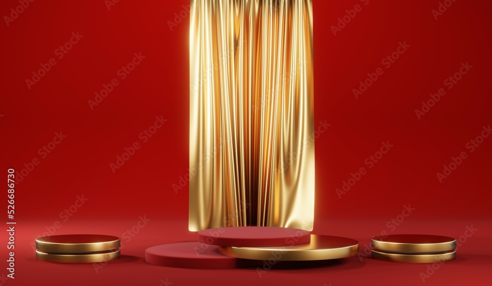 3D rendering of blank product background for cream cosmetics Modern red podium background 3D rendering of blank product background for cream cosmetics Modern red podium background