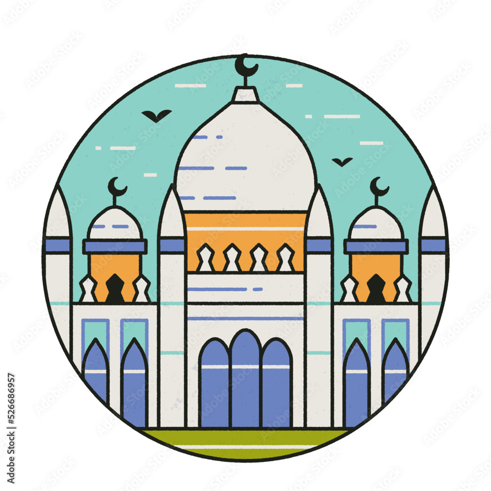 Muslim Mosque Center Circle Icon in Line Art Muslim Mosque Center Circle Icon in Line Art
