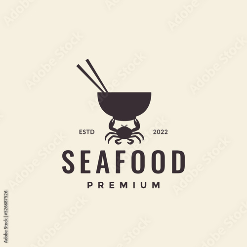 seafood crab food bowl logo design