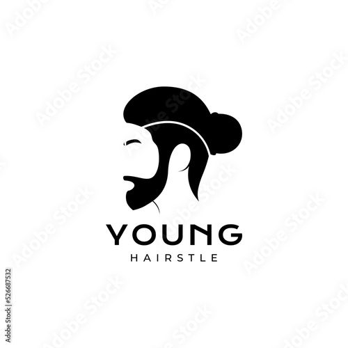 cool man bearded with hair bun logo design