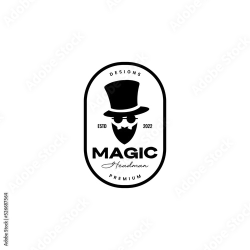 macho man with bearded long hat logo design