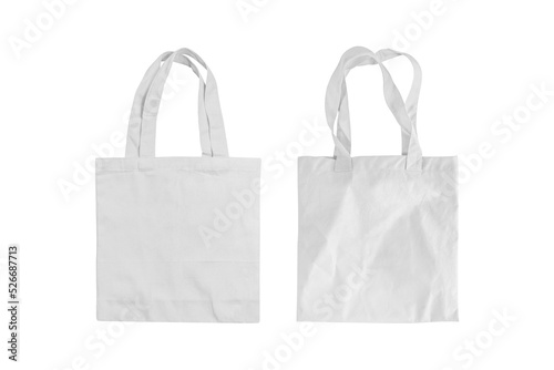 Canvas bag or Cloth bags instead of plastic bags in shopping for the environment. isolated on white background with clipping path include for design usage purpose.