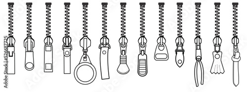 zipper puller lock icon set vector illustration photo