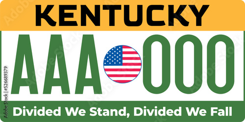 Vehicle license plates marking in Kentucky in United States of America, Car plates. Vehicle license numbers of different American states. Vintage print for tee shirt graphics,sticker and poster