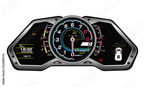 Realistic silver super car dashboard technology digital control on white background vector