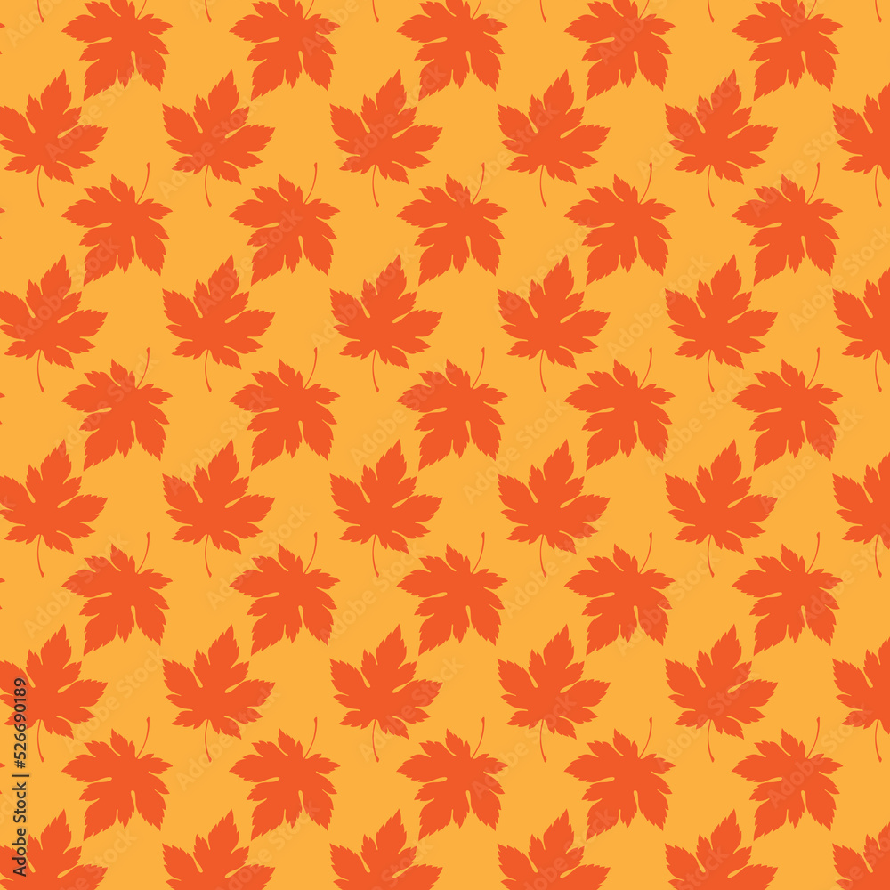 Autum leaves Seamless Pattern on orange background Vector, perfect for textile, fashion, background, texture Autum leaves Seamless Pattern on orange background Vector, perfect for textile, fashion, background, texture