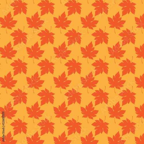 Autum leaves Seamless Pattern on orange background Vector, perfect for textile, fashion, background, texture
