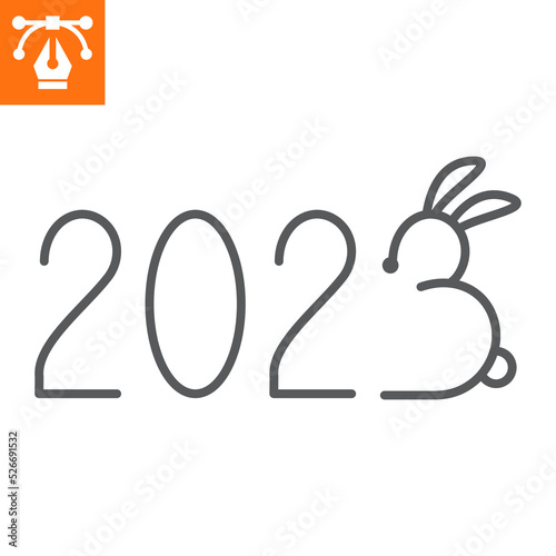 Happy new year 2023 line icon, outline style icon for web site or mobile app, number and year, chinese new year vector icon, simple vector illustration, vector graphics with editable strokes.