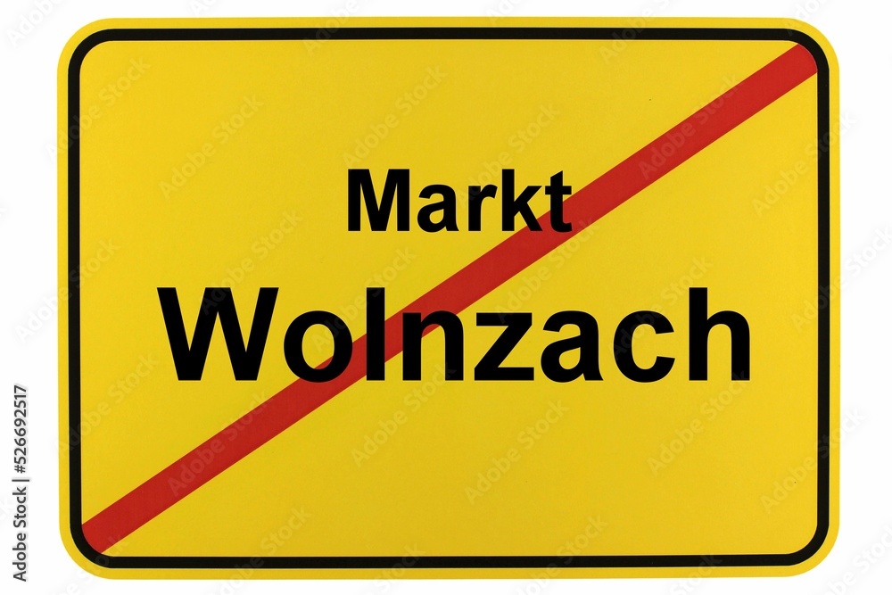 Illustration eines Ortsschildes von Wolnzach in Bayern - obrazy, fototapety, plakaty 