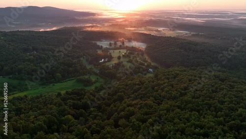 Incredible nature of rolling hills and Mountains in Virginia USA at sunset. Aerial. photo