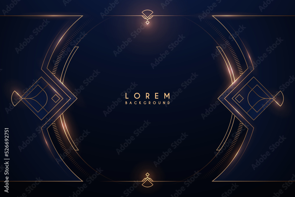 Fototapeta premium Abstract blue and gold geometric lines frame template