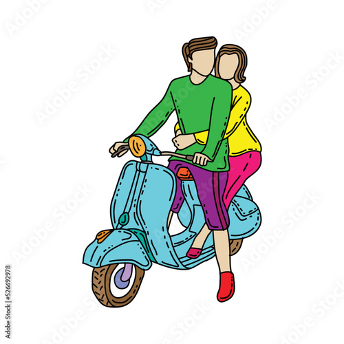 couple in love riding old scooter. 