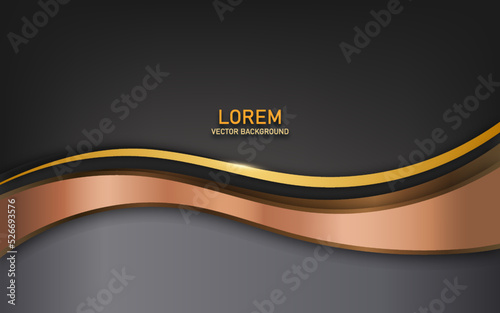 luxury bronze waves shapes and golden lines with light effect on dark background. vector illustration