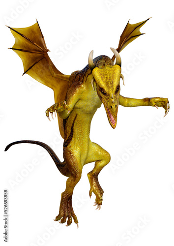 3D Rendering Fairy Tale Dragon on White