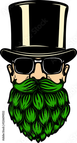 Head with beer hop beard. Vector illustration