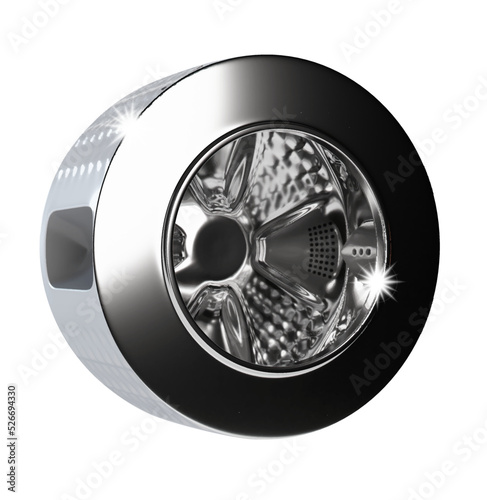 Realistic shiny stainless steel drum for advertising banners, cleaner and disinfectant, washing machine deep hygienic cleaning. care and maintenance. vector illustration isolated on white background
