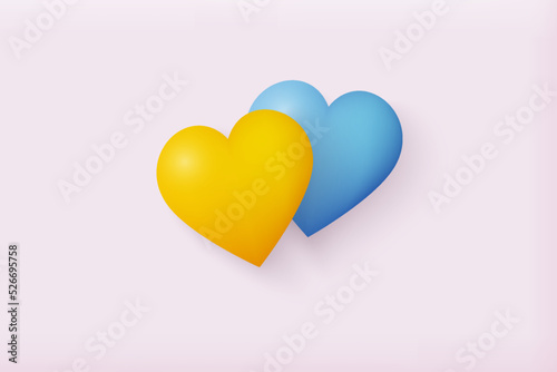 Save life in Ukraine. two hearts in the color of the Ukrainian flag. Icon for your banners. 3D Web Vector Illustrations.