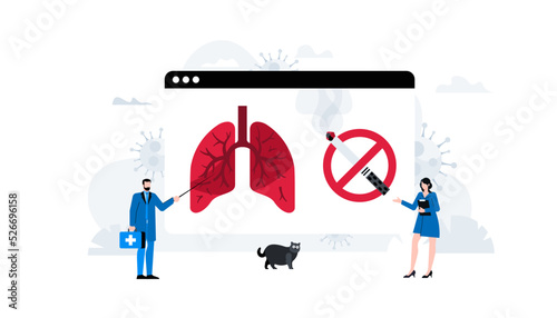 No smoking educational flat vector illustration. Red lungs. Cancer warning. Animation ready duik friendly.