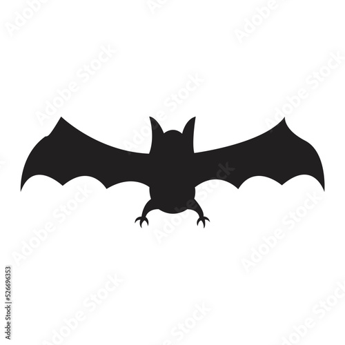 Bat Silhouette, Black flying bat silhouette isolated on white background, vector halloween.