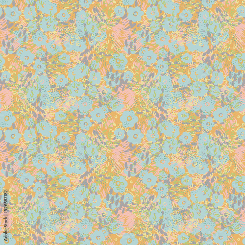 Abstract colorful doodle flower with curls seamless pattern. Messy fantasy floral background.