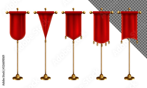 Red pennant flags mockup. Vector Illustration