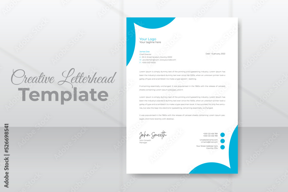 Modern letterhead business style design template with blue color. Modern letterhead business style design template with blue color.