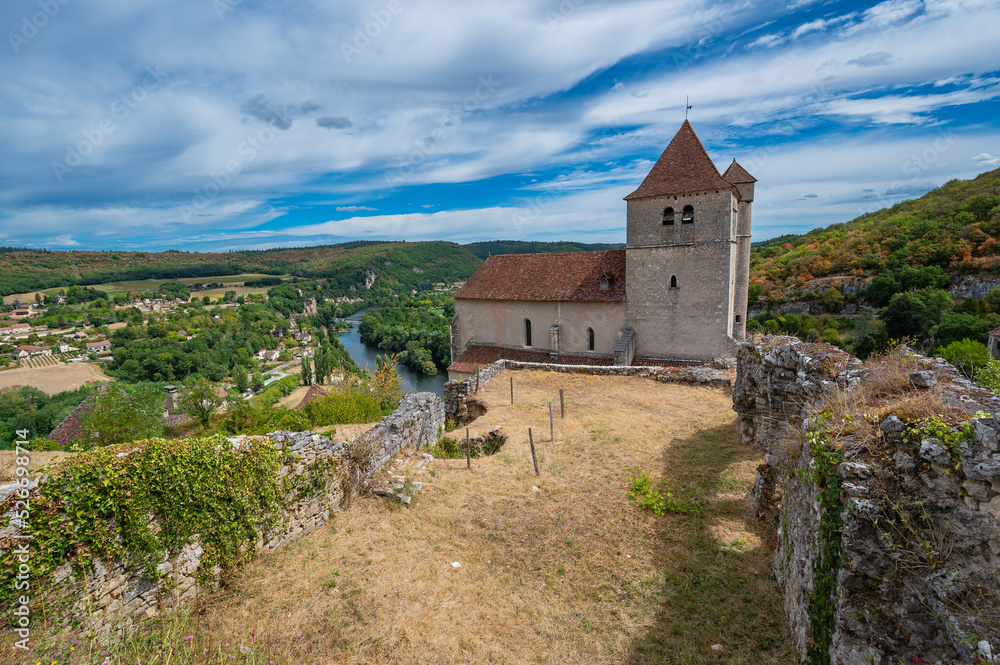 France, Lot, Saint-Cirq-Lapopie, labelled Les Plus Beaux Villages de France, 15th century fortified Roman church. High quality photo